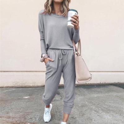 China Women Sustainable Sportswear Set Sweatshirt Long Pants Yoga Suit Sleeve O Neck Long Solid Color Sports Pocket Suite Female Gym Fitness for sale