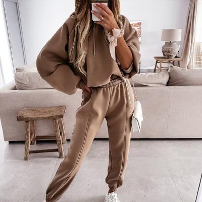 China Women Tracksuits Tracksuits Hoodies Sleeve Batwing White Pullover Female High Waist Viable Drawstring Sets Autumn Lady Sports Set 2021 for sale