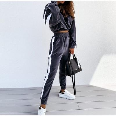 China Viable Women's Solid Velvet Tracksuit Sleeve Sweatshirt Jogger Hooded Pants Long Set Casual Streetwear 2021 Autumn Winter Women Suits for sale