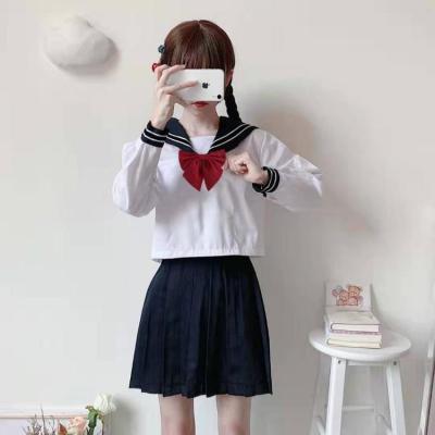 China Cute school college style sleeve navy long and short skirt Korean style sailor suit jk female Japanese uniform student viable jacket for sale