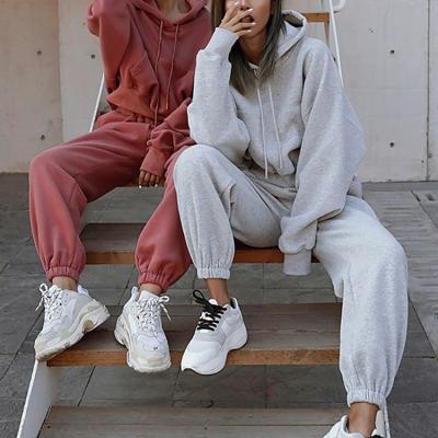 China 2021 2021 2 Piece Set Sweatshirts Sweaters Pullover Hoodies Pants Suit Solid Viable Solid Casual Sports Women Sweatpants Pants Outfits for sale