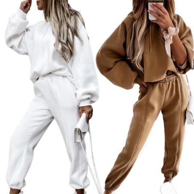 China QUICK DRY Women Set Ladies Sweatshirt Hoodie Pants Set Hooded Drawstring Solid Color Long Sleeve Sweatshirt Pockets Pants Two Piece Set for sale