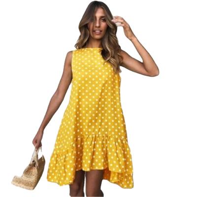 China Viable Wholesale Fashion Sleeveless Women Beach Summer RufflePolka Irregular Dot Casual Dress Dress for sale