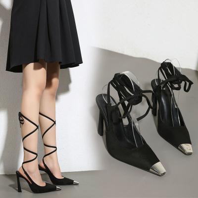 China Fashion Trend Summer New Arrival Sexy Rome Pointed Lace Up Elegant Outdoor High Heels Plus Size Party Sandals Women Stiletto Pumps for sale