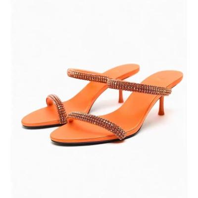 China Summer new arrival fashion trend fashion solid color outdoor elegant high heels sexy faux stone stilettos plus size slipper sandals women pumps for sale