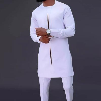 China Breathable Africa Muslim Shirt+Long Pants Solid Color Casual Slim Fit Ethnic Style 2 Pieces Sets Long Sleeve Dashiki Islamic Men Clothing for sale