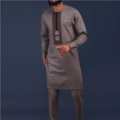 China Breathable Muslim Ethnic Style Africa Casual Slim Fit Long Dress 2 Pieces Sets Long Sleeve Contrast Color Plus Size Islamic Clothing Men Suits for sale