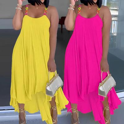 China Solid Color Breathable Casual Sexy Loose Irregular Dress Fashion New Arrival Summer Party Halter Dress Sleeveless Elegant Women Clothing for sale