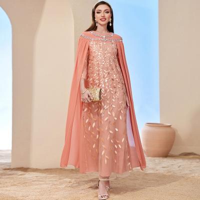 China Embroidery Polyester/Cotton Dubai Yarn Embroidery Long Robe Daffah Abaya Thobe Ramadan Cloak Muslim Net Luxury Elegant Formal Dress Sleeve Islamic Clothing for sale