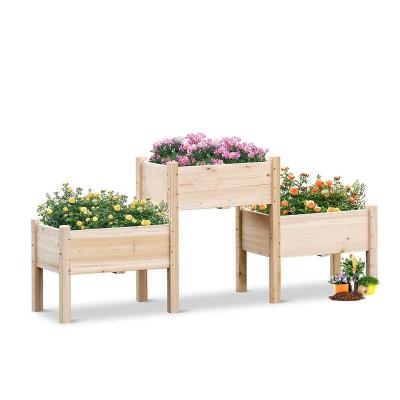 China Modern Outdoor 3 Tier Raised Garden Bed Raised Wooden Planter Box for sale