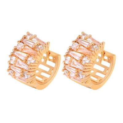 China FASHIONABLE Gold Plated Jewelry Earrings CZ Baguette Stone Circle Earring Small Design Hypoallergenic Unique Color Small for sale