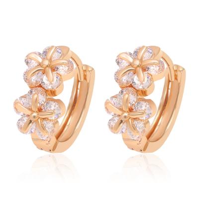 China Wholesale Fashionable Diamond Huggie Earring Trendy Colorful 18k Gold 18k Gold Double Flower Stud Earrings For Women for sale