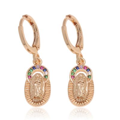 China FASHIONABLE Virgin Mary high quality brass women's jewelry gold plated earrings earrings aretes de cruz for sale