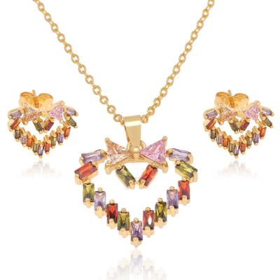 China FASHIONABLE zircon inlaid women's earrings necklace set conjuntos de joyas brass gold plated CZ jewelry set for sale