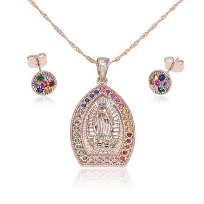 China Latest FASHIONABLE High Quality Necklaces,Earrings,Catholic Jewelry,Virgen De Guadalupe Female Gold Plated Jewelry Set for sale