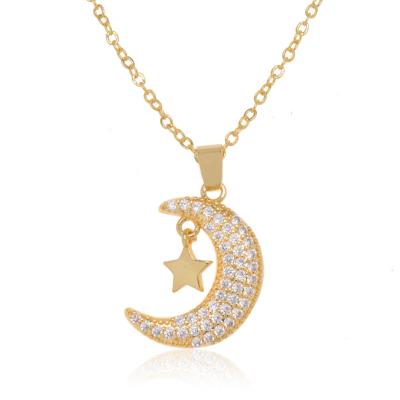 China FASHIONABLE Zircon Inlay Gold Plated Necklace Miner Trend Stars And Moon Design Women Necklace for sale