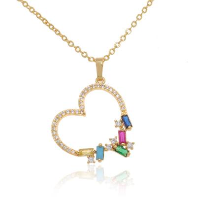 China TRENDY colorful zircon inlaid design ladies necklace jewelry heart shaped plate necklace or fashion jewelry for sale