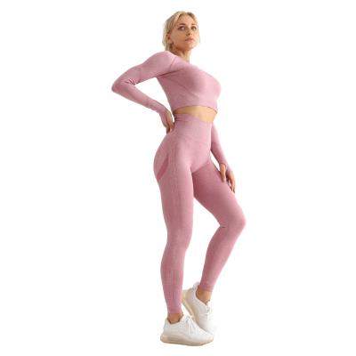 China Yoga Seamless Women's Breathable Long Sleeve Workout Running Upper High Hip Lift Tight Waist Woman Sport Wears Suit for sale