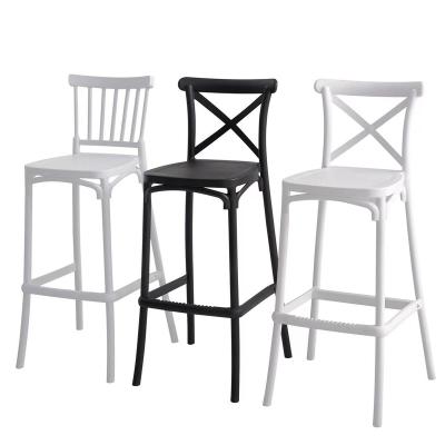 China Plastic dinng chair indoor& Outdoor Industrial Plastic Nordic Modern Kitchen Restaurant Bar Stools Outdoor Stackable High Chairs for sale