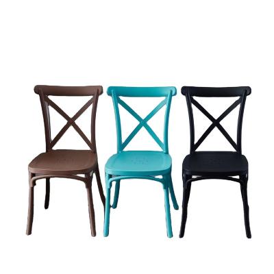 China Plastic dinng chair indoor& outdoor turkish furniture dining chair stackable wholesale cross back chair with UNE EN12520 test report plastic chair for sale