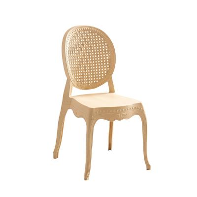 China Plastic dinng chair indoor& Newest Selling Hot Outdoor European Style Durable PP Plastic Dining Stackable Wedding Dining Chair for sale