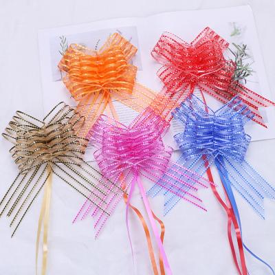 China Wholesale 50mm Organza Ribbon Bow Dots Printing Organza Decorate Ribbon Bow Butterfly Pull Bow For Gift Wrapping Christmas for sale