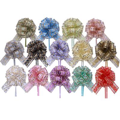 China Organza Pull Bows Simple 2022 Color Organza Snow Yarn Ball Flower Ribbon Pull Bows For Wedding Car Decoration Gift Wrapping for sale