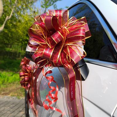 China Wholesale Organza flower bow pull string pom pom pull bow for wedding car decorate for sale