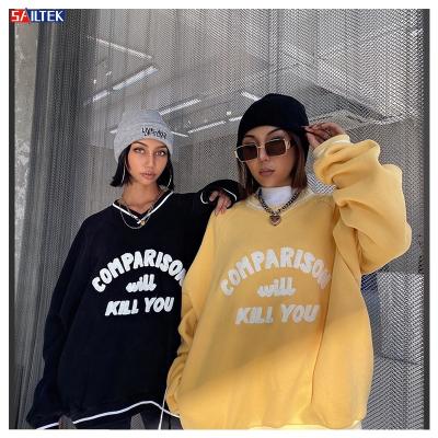 China 2021 v logo women's streetwear oversized hoodie custom high quality anti-shrink neck long sleeve hoodie for sale