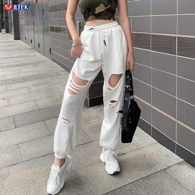 China 2021 Anti-Static High Quality Custom Available Joggers For Women Hole Jogger Pants Hip Broken Hop Hop for sale