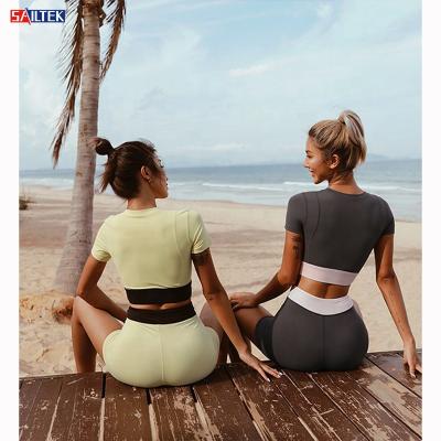 China 2021 Summer High Quality Breathable Hot Multicolor Yoga Shorts Sets Crop Top And Workout Shorts Two Piece Set for sale