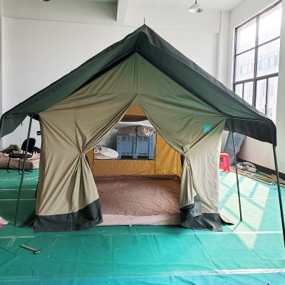 China Luxury Stake Tent Outdoor Family Camping Safari Wall Tent Canvas Tube Type With Stove Jack for sale