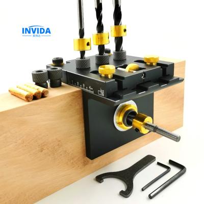 China IVD-2001 Portable Rise Jig Adjustable Woodworking Pocket Hole Broaching Jig With Drill Bit For Guide Mark Puncher Drilling Tools for sale