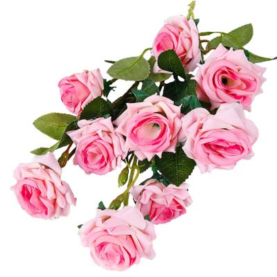 China 9 Heads Diamond Rose Velvet Fabric Rose Artificial Flower High Quality Home Valentine's Day Gifts for sale