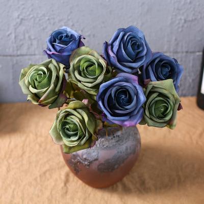 China Single stem flower branch European short cabriolet rose artificial flowers wholesale fake flowers wedding home soft decoration photography decoration for sale