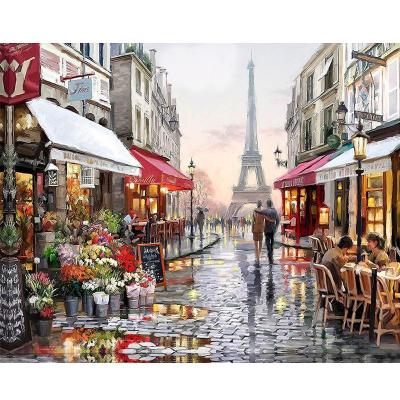 China BRIEF Paris Street DIY Painting By Numbers Canvas Art Custom Decorative Painting Hand Painted Wall Picture for sale