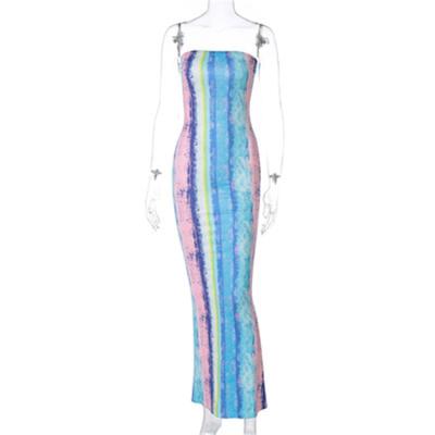 China Breathable Women Summer Dresses 2021 Casual Bandage Maxi Long Dress For Lady Strapless Colorful for sale