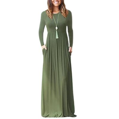 China S-3XL Breathable Women Long Sleeve Loose Plain Maxi Dresses Casual Long Dresses With Pockets for sale