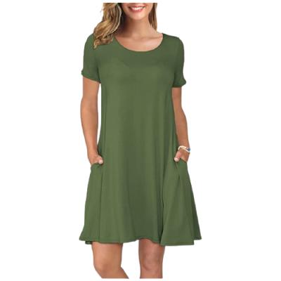 China S-2XL Breathable Summer Women's Casual T-shirt Dresses Short Sleeve Swing Dress Pockets for sale