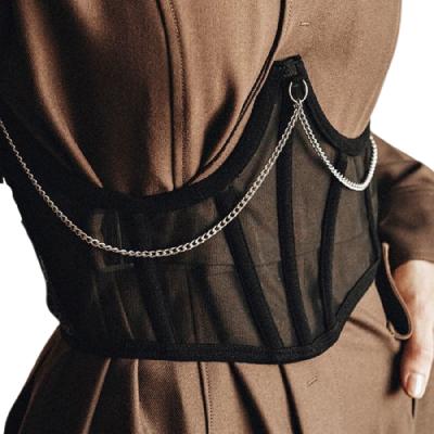 China Wide Belts SL Mesh Corsets See Through Waist Shaper Vintage Harajuku Metal Goth Waist Corsets Black Mesh Punk Corset High Chains for sale