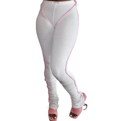 China Unique Bright Line Casual Breathable Stretchy Casualwear High Waisted Irregular Shape Women Sports Tracksuit Decoration Pants For Lady for sale