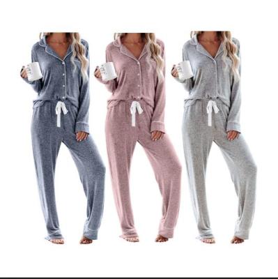 China Women 2 Pcs Pajama Set Breathable Winter Long Sleeve High Quality Button Down Pajamas for sale