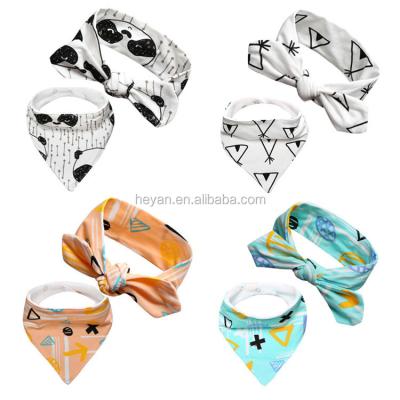 China 2018 INS Antibacterial Hot Selling Infant Baby Bibs And Headband Set for sale