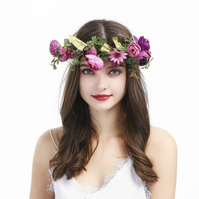 China Cloth flower crown blush floral halo bridal flower back crown flower tie hair accessory for sale