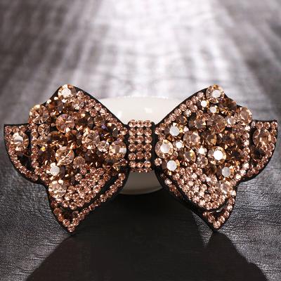 China Fashion Korean Bowknot Hair Accessories Full Diamond Bow Leather Soft Super Soft Snap Hair Clips for sale