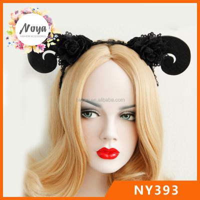 China Black Halloween Carnival Performances Sheep Horns Hair Band Headband Party Animal Cloth Flower Cos Headwear for sale