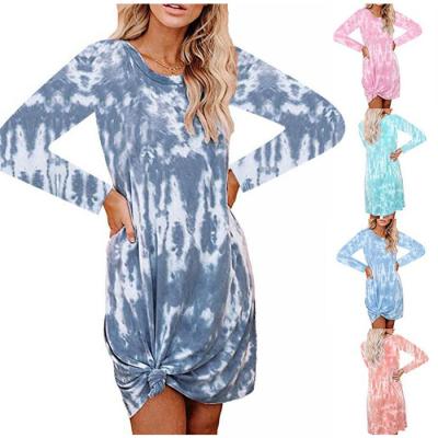 China S-2XL Tie Dye Women Lady Long Sleeve Loose Breathable Casual Dress for sale