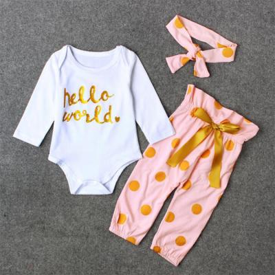 China Long Sleeve Newborn Babies 3PCS Sets With Headbands Clothing Rompers Sets for sale