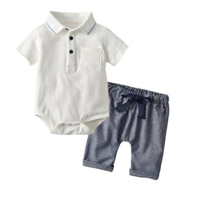 China New Fashion Design Short Sleeve Baby Rompers+ Jeans Pants Summer Clothing Sets for sale