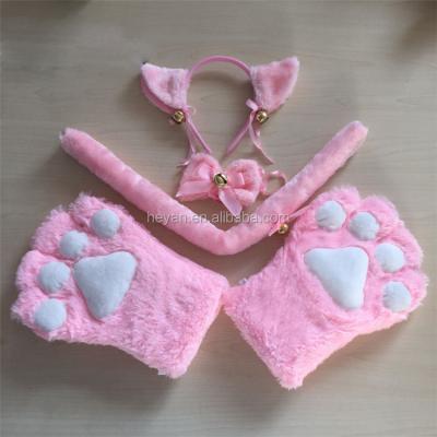 China Furry Plush Cloth Ears Headband, Paw Gloves, Bow Tie and Tail Set for Cosplay for sale